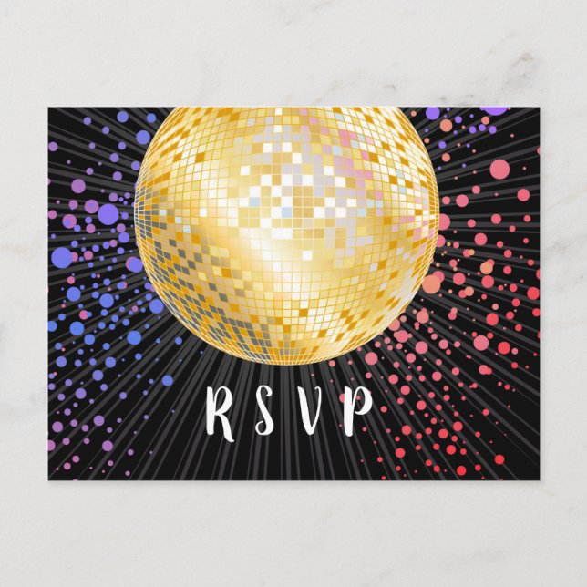 Boule Disco, danse, or Carte postale RSVP (Devant)
