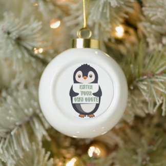 Boule En Céramique A penguin holding a sign with customizable text th