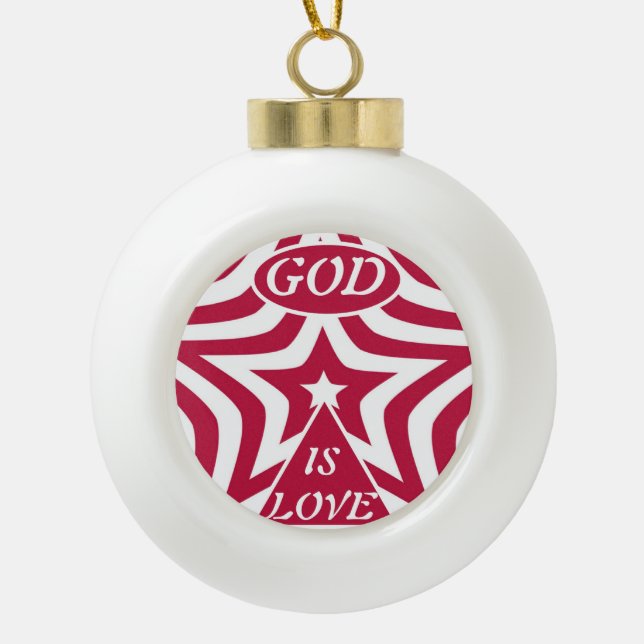 Boule En Céramique Achempong God Is Love Star Red & White Snowflake (Devant)