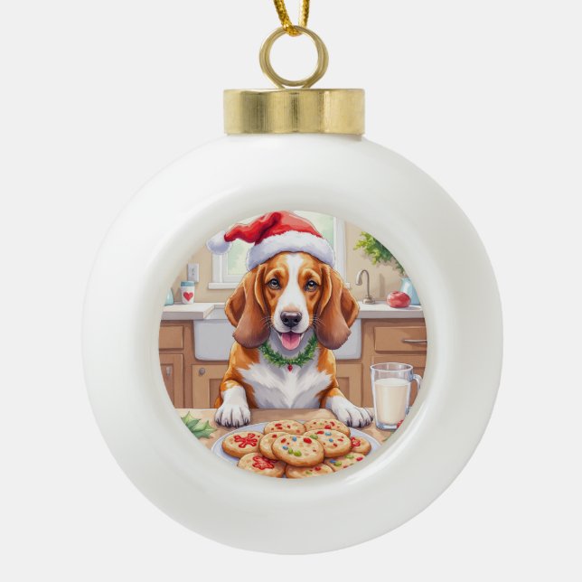 Boule En Céramique Adorable Basset Hound Sneaking Christmas Cookies (Devant)