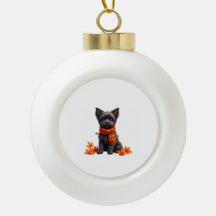 Boule En Céramique Affenpinscher avec un cœur fait de feuilles d'auto