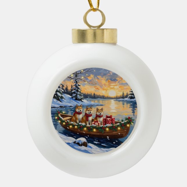 Boule En Céramique Akita Christmas Boat Holiday (Devant)