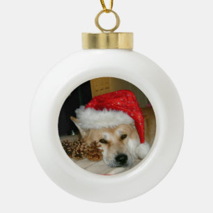 Boule En Céramique Akita mignon dans le casquette rouge de père Noël