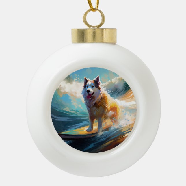 Boule En Céramique Alaskan Malamute Beach Surf Peinture (Devant)