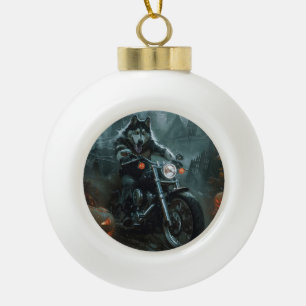 Boule En Céramique Alaskan Malamute équitation moto Halloween effraya