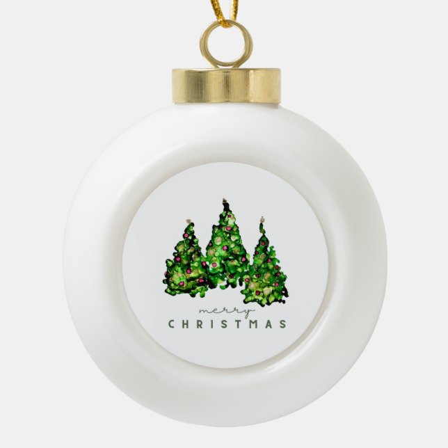Boule En Céramique Alcohol Ink Design Christmas Tree Holiday Card (Devant)