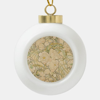 Boule En Céramique Alphonse Mucha Peonies Peony Roses Fawn 1897