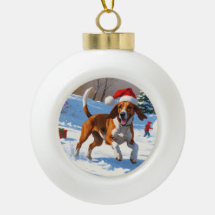 Boule En Céramique American English Foxhound Noël Festive Neige
