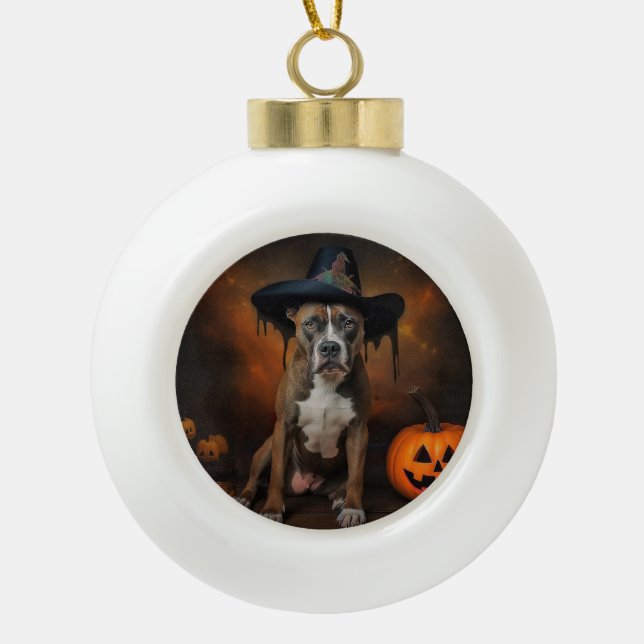 Boule En Céramique American Staffordshire Citrouille Halloween effray (Devant)