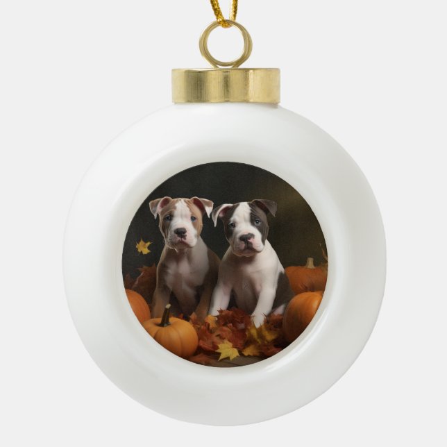 Boule En Céramique American Staffordshire Puppy Automne Délice (Devant)