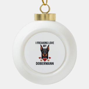 Boule En Céramique Amour fou pour le chien Dobermann Cœurs rouges_1