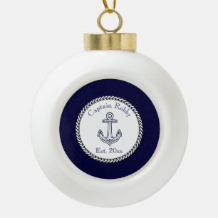 Boule En Céramique Ancre marine Bleu et blanc