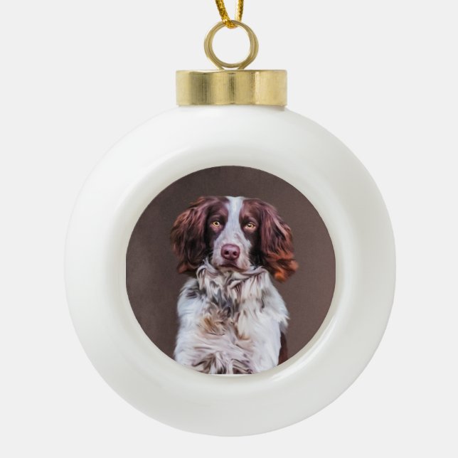 Boule En Céramique Anglais Springer Spaniel Chien Peinture Huile Port (Devant)