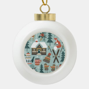 Boule En Céramique Animaux forestiers : Hiver Vintage sans couture.