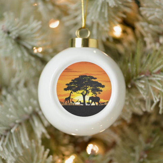 Boule En Céramique Animaux sauvages sur le coucher de soleil de la sa (Arbre)