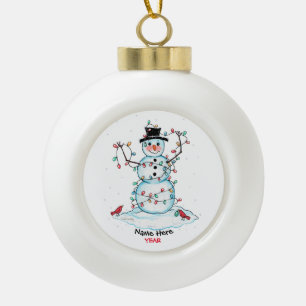 Boule En Céramique Aquarelle mignonne Snowman enveloppé dans l'orneme
