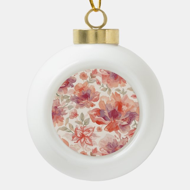 Boule En Céramique Aquarelle Pastel Fleurs clair Orange (Devant)