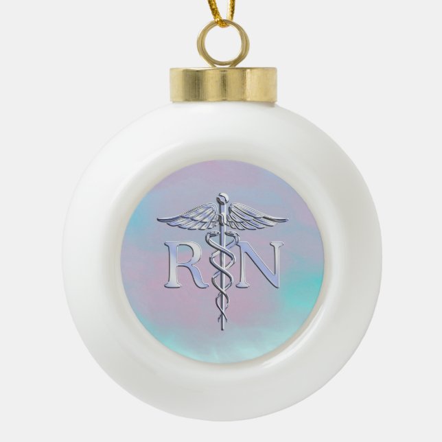Boule En Céramique Argent comme RN Caduceus Médicale Mère Pearl (Devant)