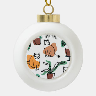 Boule En Céramique Art de trait dessin chats et fleurs