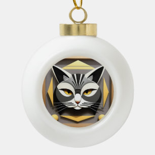 Boule En Céramique Art géométrique d'un design abstrait de chat styli