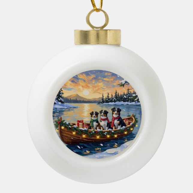 Boule En Céramique Australian Shepherd Christmas Boat Holiday (Devant)