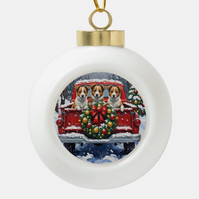 Boule En Céramique Australian Terrier Christmas Red Truck Holiday (Devant)