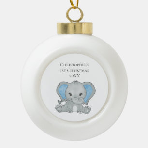 Boule En Céramique Baby Eléphant bleu Baby 1er Noël