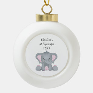 Boule En Céramique Baby Elephant rose bébé personnalisé 1er Noël
