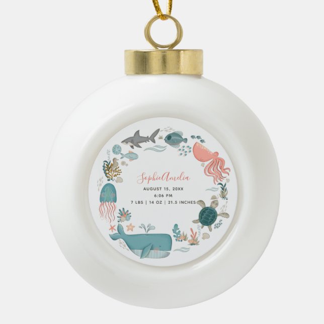 Boule En Céramique Baby Girl Under the Sea Birth Stats Keepsaké (Devant)