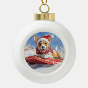 Boule En Céramique Basenji Chien en rebord Laisser neiger Noël
