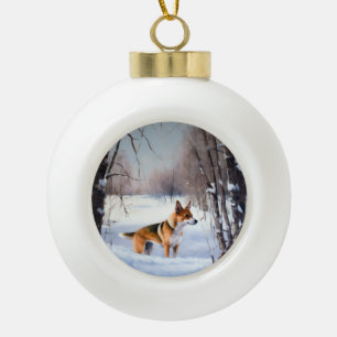 Boule En Céramique Basenji Laisser neiger Noël