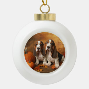 Boule En Céramique Basset Hound Chiot Automne Citrouille de plaisir