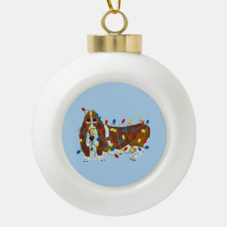 Boule En Céramique Basset Hound Tangled In Christmas Lights
