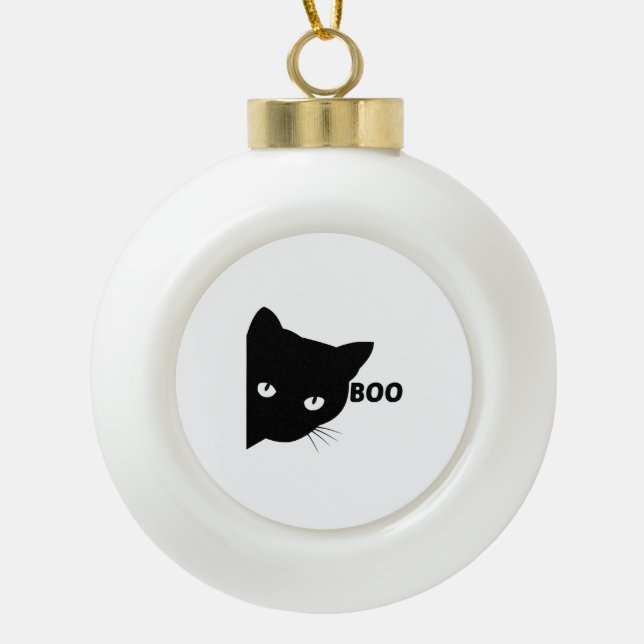 Boule En Céramique Bateau à chat noir Chats cadeaux Halloween (Devant)