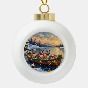 Boule En Céramique Bateau de Noël de Bulldog pour les Fêtes