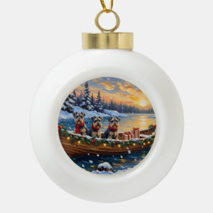 Boule En Céramique Bateau de Noël de Schnauzer pour les Fêtes
