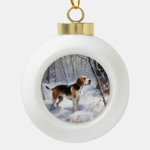 Boule En Céramique Beagle Laisser Neige Noël