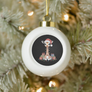 Boule En Céramique Bébé girafe chapeau de Père Noël lumières de Noël