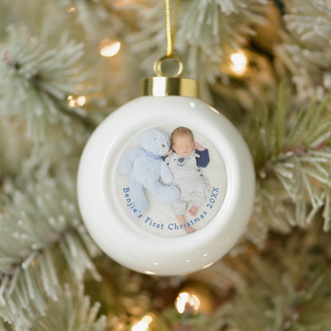 Boule En Céramique Bébé Premier Noël Photo courbe Typographie (Arbre)