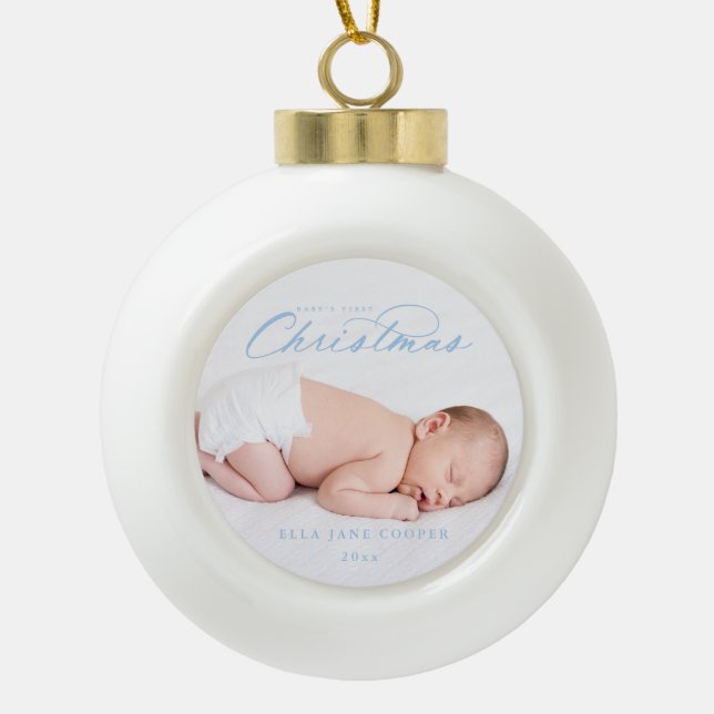 Boule En Céramique Bébé's First Christmas Tree Ornament Bleu (Devant)