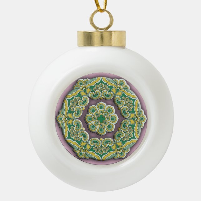 Boule En Céramique Belle mandala de style chinois vert et violet (Devant)