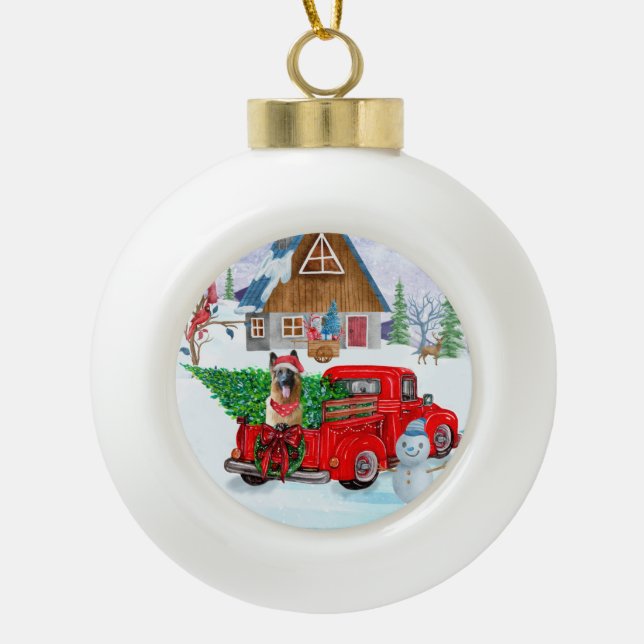 Boule En Céramique Berger Allemand En Livraison De Noël Camion Neige (Devant)