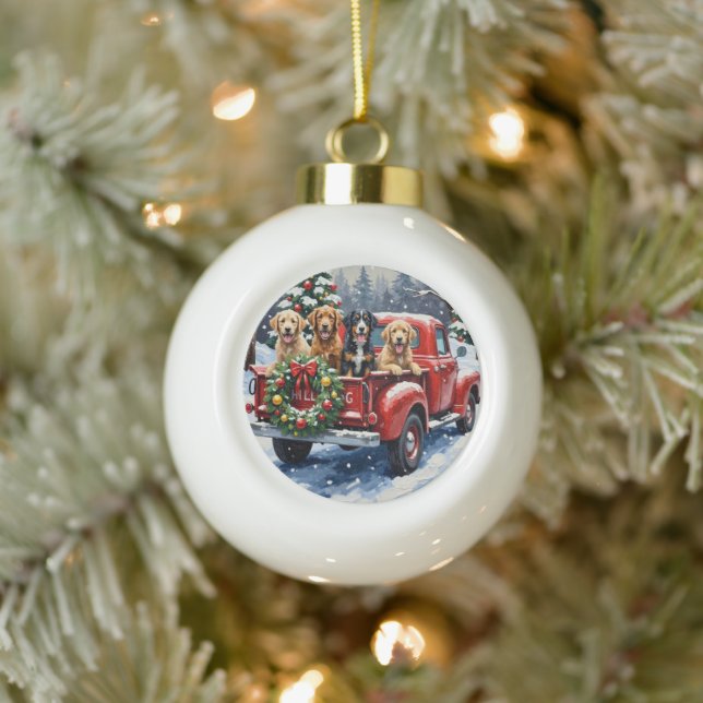 Boule En Céramique Bernedoodle Christmas Red Truck Holiday (Arbre)