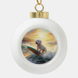 Boule En Céramique Bichon Frise Beach Plage Surf Peinture