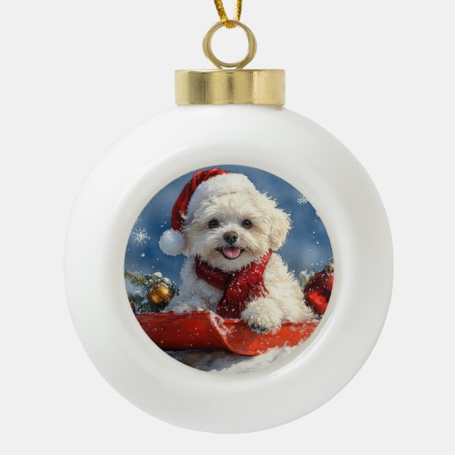 Boule En Céramique Bichon Frise Dog in Sledge Let it Snow Christmas  (Devant)