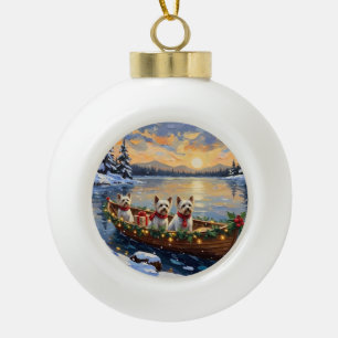 Boule En Céramique Bichon Frise Noël Bateau Fêtes