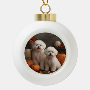 Boule En Céramique Bichon Frise Puppy Automne Citrouille délice