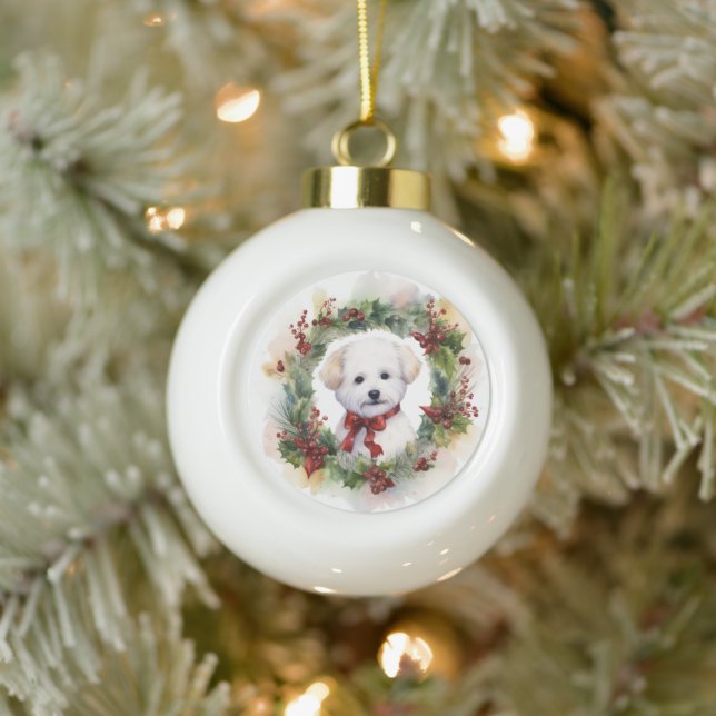 Boule En Céramique Bichon Frise Wreath Festive Pup (Arbre)