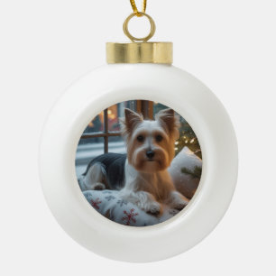 Boule En Céramique Biewer Terrier avec lumières de Noël vacances