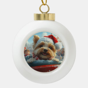 Boule En Céramique Biewer Terrier Dog Roller Coaster Noël 